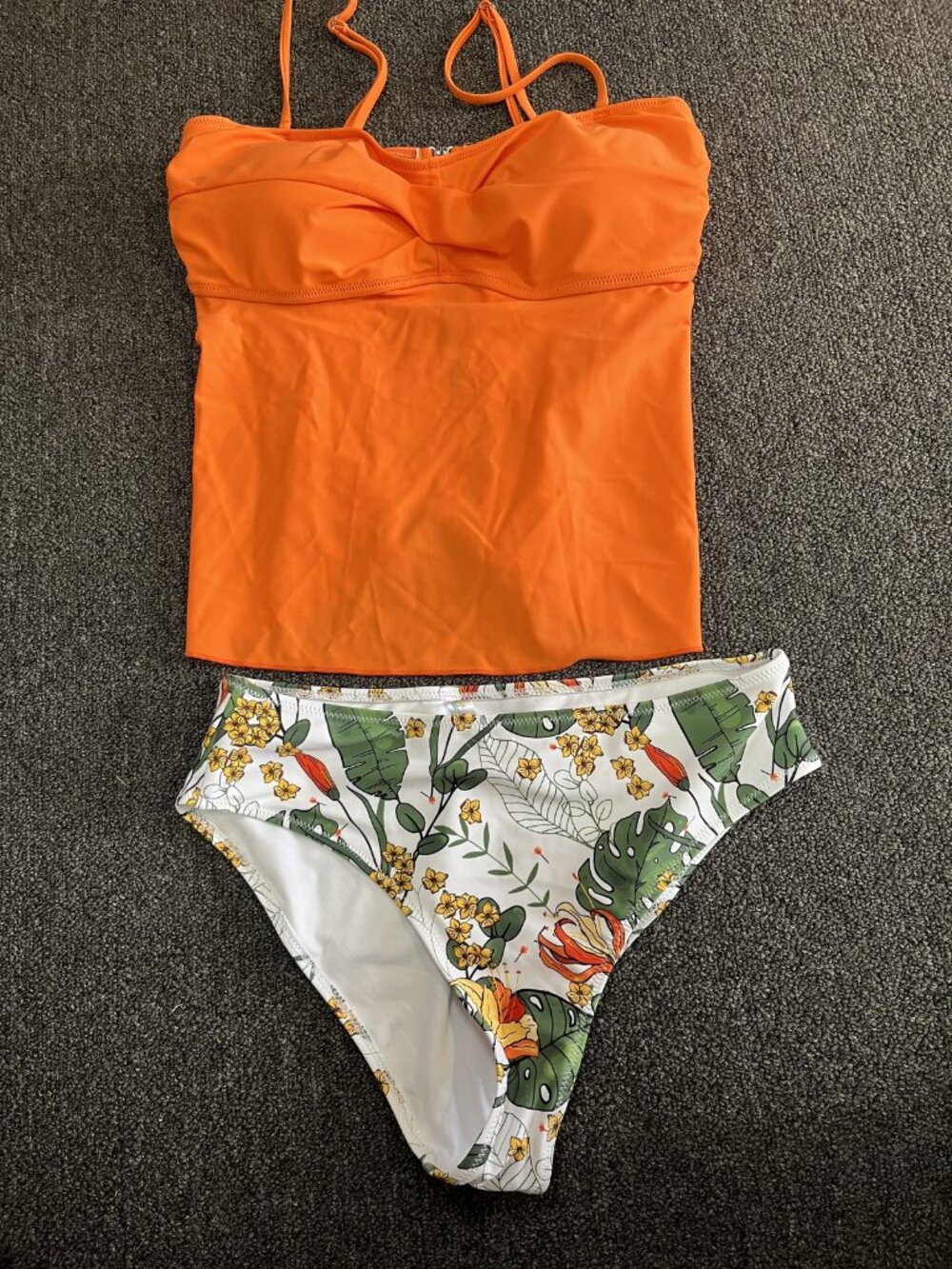 Beachsissi Size Medium (M) Women's Tankini Swimsuit Set Orange Top with Tropical